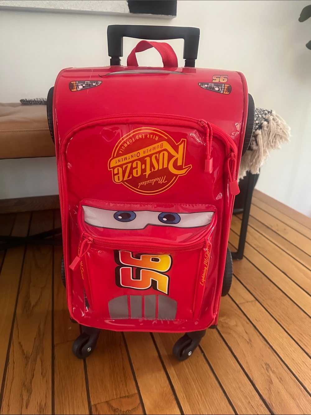 Cars Red Kids Rolling Luggage with Lightning McQueen Design
